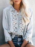Gray Floral Shift Eyelet Casual Shirts & Tops