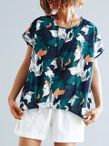 Plus Size Women Short Sleeve  Round Neck Floral  Loose Casual  Tops