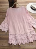 Women Casual Loose Lace Cutout Tops Tunic Blouse Shirt