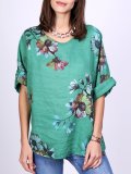 Vintage Floral Printed 3/4 Sleeve Shirt For Women