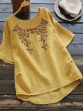 Short Sleeve Round Neck Embroidered Shirts & Tops