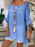 Plus Size   Women   Half   Sleeve  V-neck  Vintage  Casual   Tops
