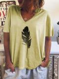 Printed Short Sleeve V Neck Casual Shirts & Tops