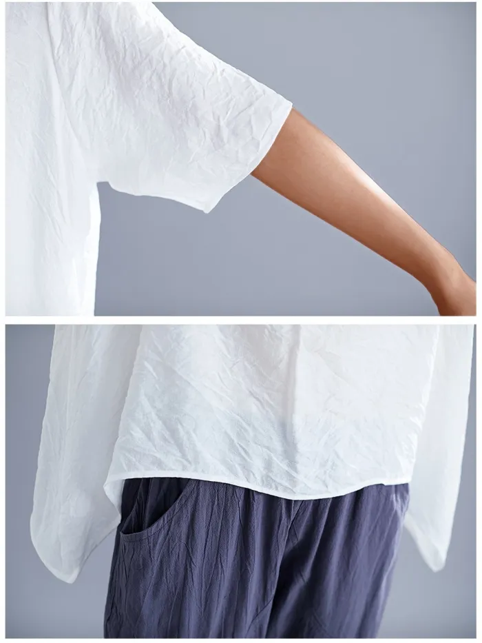 Plus Size Women Short Sleeve Round Neck Solid Loose Casual Tops
