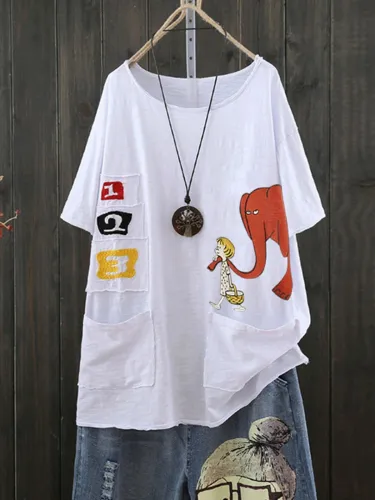 Casual Short Sleeve Round Neck Plus Size Tops