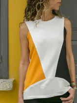 Cotton-Blend Color-Block Casual Shirts & Tops