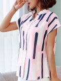 Plus Size Women Short  Sleeve  V-neck  Striped   Floral  Casual  Tops