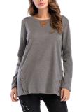 Hot Sale Solid Color Round Neck Double Row Button Collage T-shirt