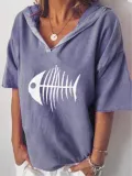 Short Sleeve V-Neck Graphic Printed Casual Shirt