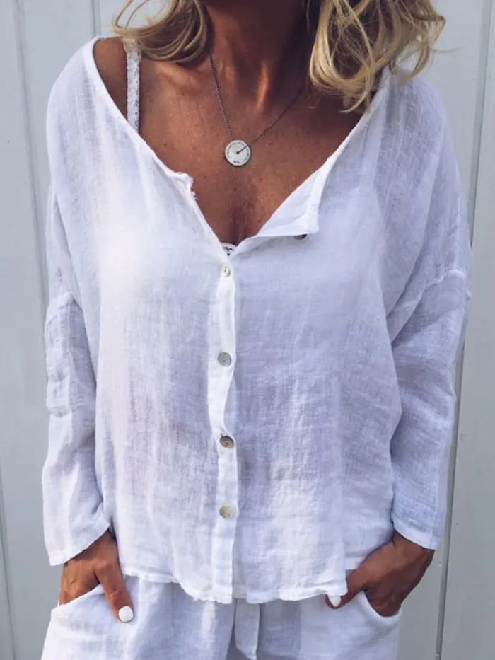 Solid Casual Long Sleeve Shirts & Tops
