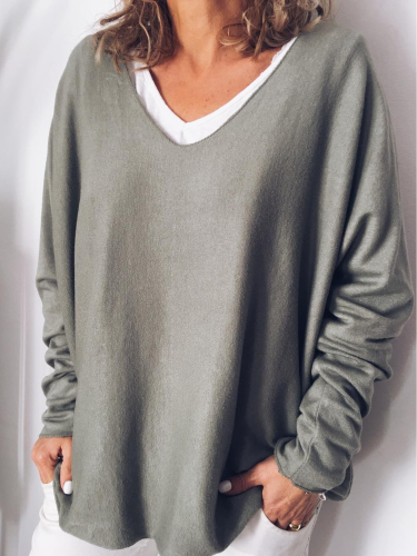 Long Sleeve Casual Solid V Neck Shirts & Tops