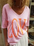 Casual V Neck Floral Letter Shirts & Tops