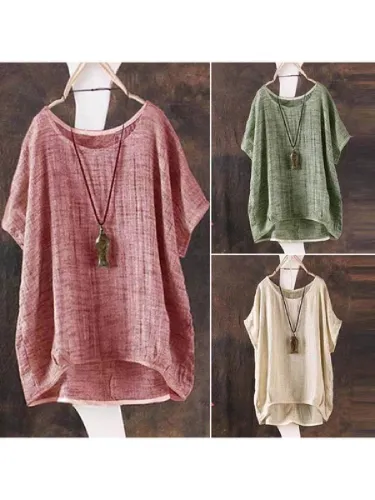 Short Sleeve Solid Plus Size Casual Blouse