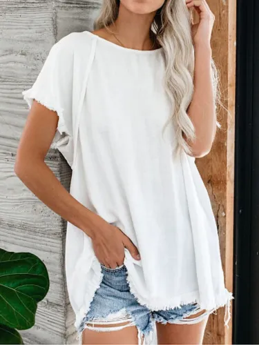 Cotton Solid Short Sleeve Shirts & Tops
