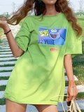Plus Size Women Cotton Loose Sesame Street Floral Short Sleeve Casual Tops