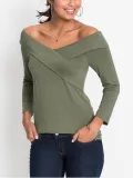 Women Off-Shoulder Criss-cross Vintage Solid Appliqued Cotton T-Shirts