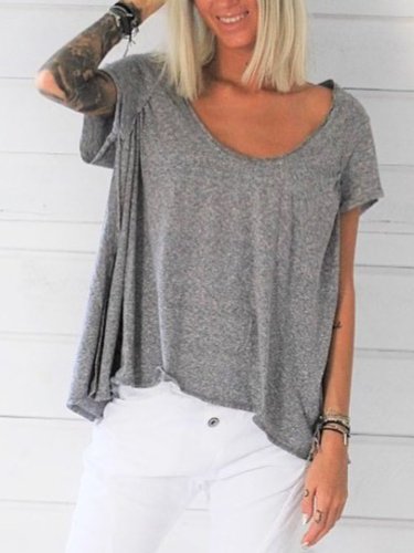 Grey Short Sleeve V Neck Shirts & Tops