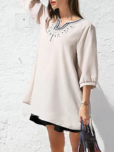 V neck Elegant Embroidered Half Sleeve Plus Size Blouse