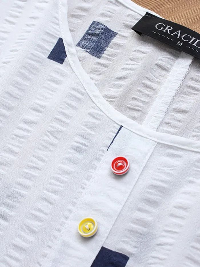 Short Sleeve Cotton-Blend Round Neck Sweet Shirts & Tops
