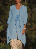 Women Casual 3/4 Sleeve Side Slit Shirts Plus Size Blouses