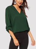 Green Chiffon 3/4 Sleeve Shirts & Tops