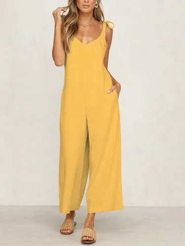 Beach Holiday Zipper Cotton Solid Sexy Jumpsuits