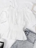 One-neck Off Shoulder Short Sleeve Pullover Solid Casual Tops