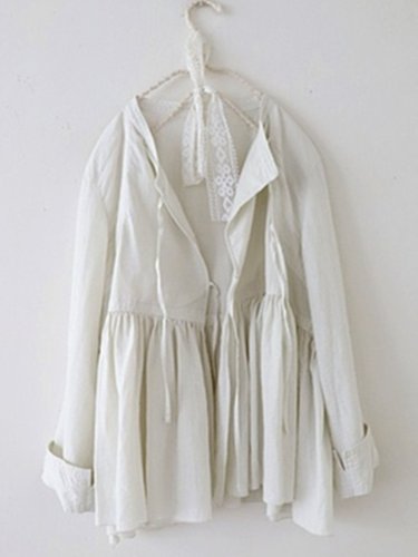 White Cotton V Neck Shift Long Sleeve Shirts & Tops