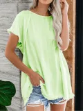 Cotton Solid Short Sleeve Shirts & Tops