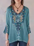 Patchwork V Neck Holiday Shirts & Tops