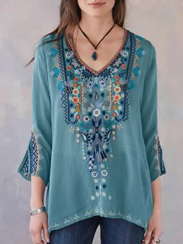 Patchwork V Neck Holiday Shirts & Tops