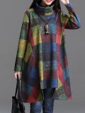 Multicolor Turtleneck Asymmetric Color-block Casual Dress
