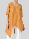 Linen Short Sleeve Solid Casual Tops