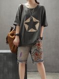 Printed Short Sleeve Round Neck Shirts & Tops