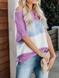 As Picture Short Sleeve Crew Neck Cotton Shirts & Tops