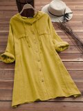 Casual Buttoned Solid Hooded Blouse