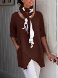 Half Sleeve Plus Size Asymmetrical Simple Blouse