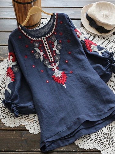 Embroidered Cotton-Blend Shirts & Tops