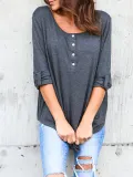 Solid Casual V neck Cotton T-Shirt