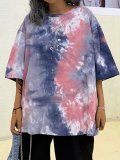 Plus Size Women Vintage Tie Dyed Floral Loose Short Sleeve Casual Tops