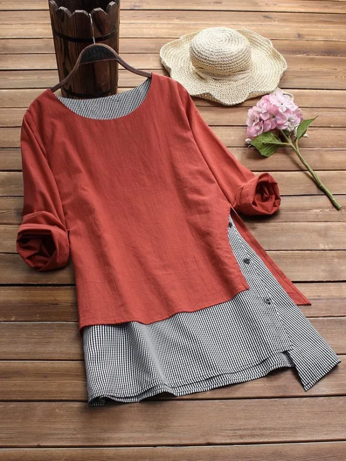 Stripe Patchwork Asymmetrical Long Sleeve Casual T-shirts