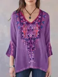 Patchwork V Neck Holiday Shirts & Tops