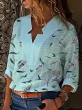 Casual V Neck Printed Long Sleeve Shirts & Tops