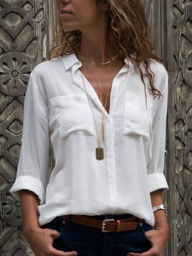Shirt Collar Cotton-Blend Casual Shirts & Tops