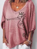 3/4 Sleeve V Neck Casual Seahorse Tops