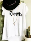 Plus Size Women Short Sleeve Happy Floral Casual Tops