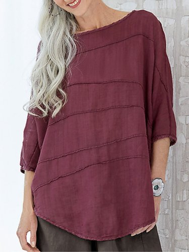Round Neck Half Sleeve Cotton-Blend Casual Shirts & Tops