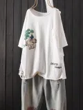 Round Neck Casual Cotton-Blend Shirts & Tops