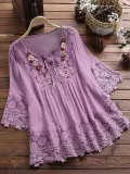 Women Casual Loose Lace Cutout Tops Tunic Blouse Shirt
