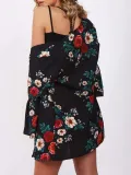 Floral Casual Paneled Bell Sleeve Chiffon Printed/Dyed Cardigan